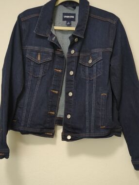 Lands' End Navy Denim Jacket with Contrast Stitching